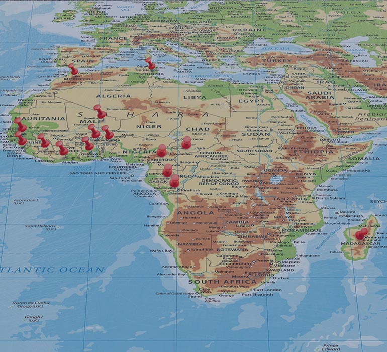 Carte des implantations Apave en Afrique
