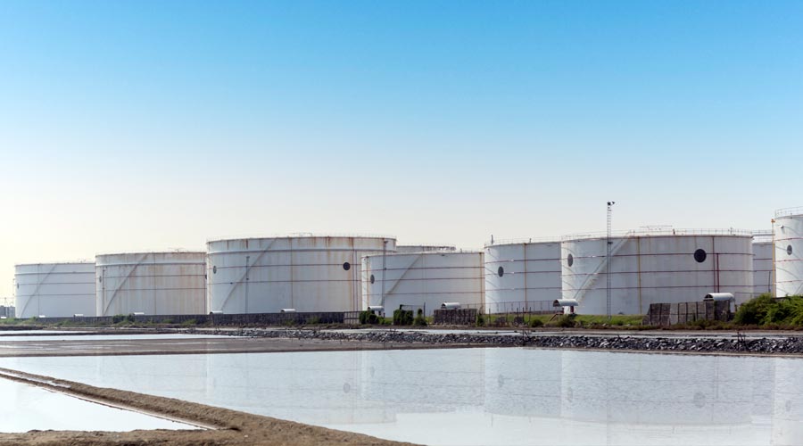 oil storage tanks in a refinery