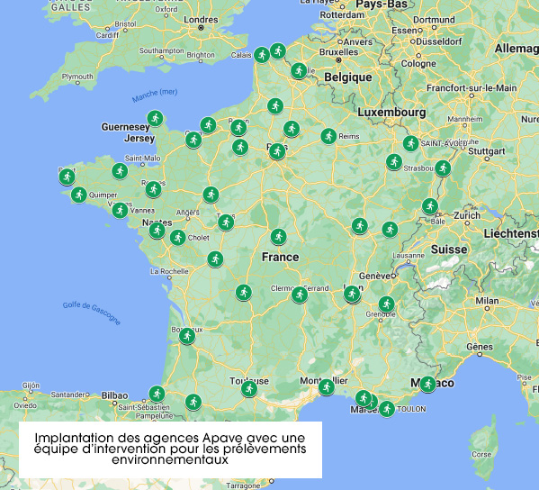 Implantations en France équipe Apave réalisant les prélèvements environnementaux