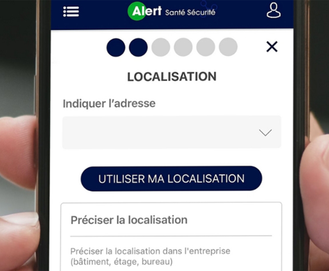 Visuel de l'écran de l'application mobile Alert Santé Sécurité