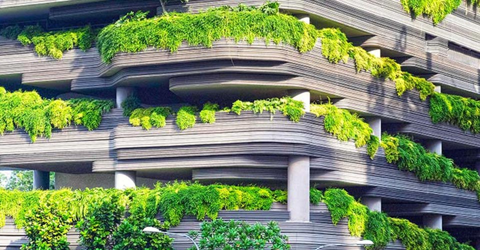 Un bâtiment entouré de verdure