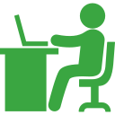 Pictogramme vert d'une personne assise devant un bureau