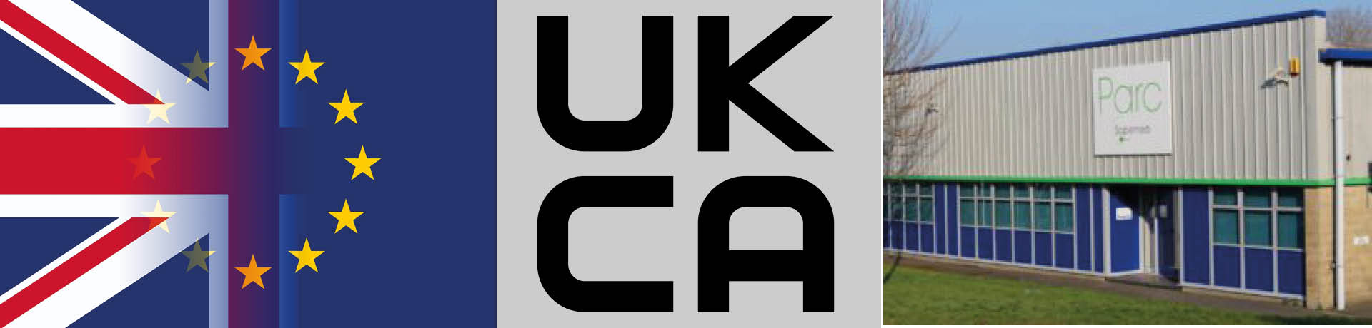 Britain flag, UKCA logo and Parc