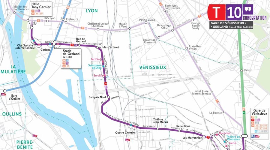 Plan de la nouvelle ligne 10 de Tramway à Lyon