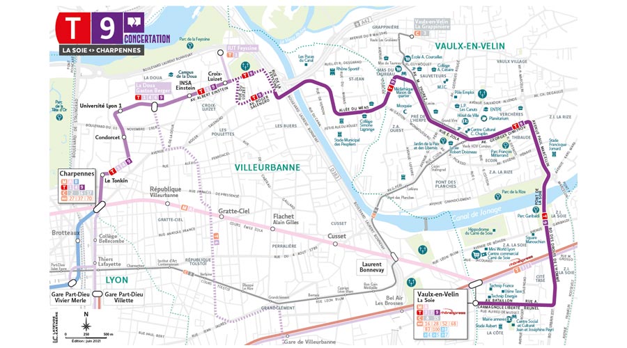 Plan de la nouvelle ligne 9 de Tramway à Lyon