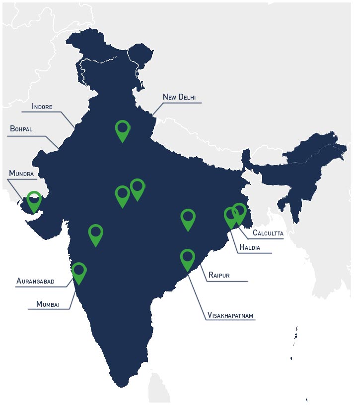 Map of locations of Apave Branches in India